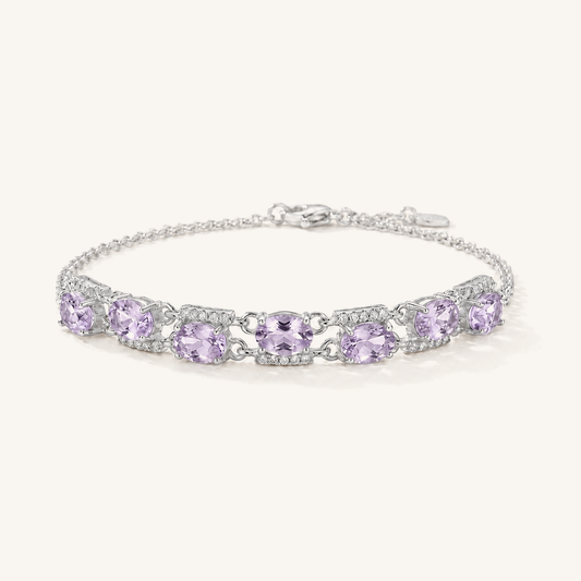 Natural Gemstone Oval Tennis Bracelet in S925 Sterling Silver – Luminous Rhythm