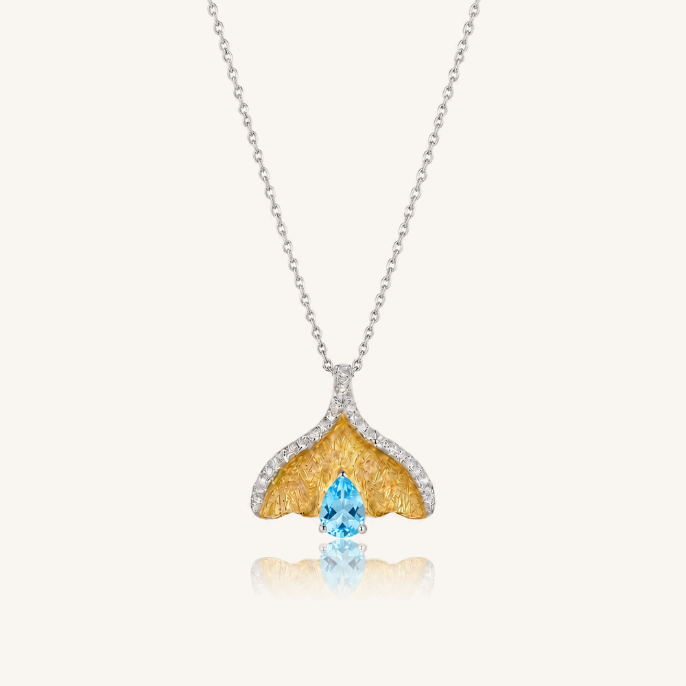 HEART OF LAND Ginkgo Leaf Pendant Necklace Blue Topaz