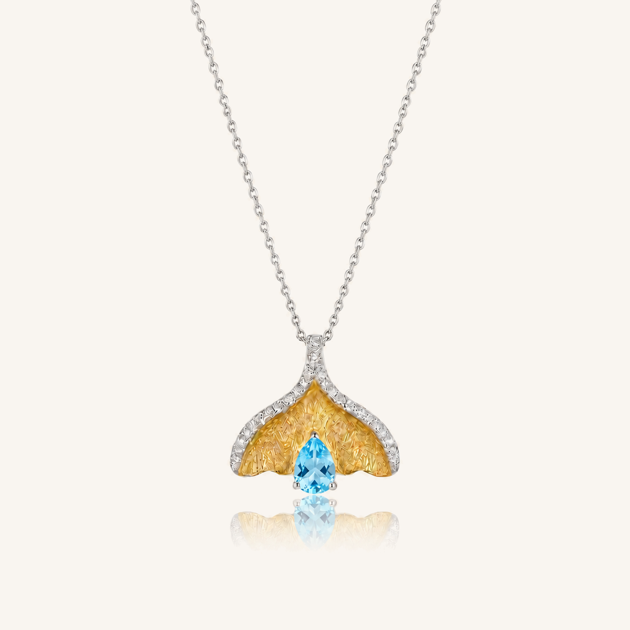 HEART OF LAND Natural Gemstone Ginkgo Leaf Necklace in Two-Tone S925 Sterling Silver – New Season Blue Topaz