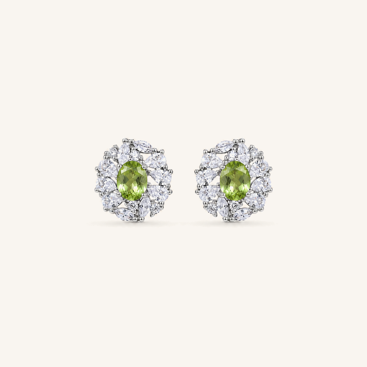 HEART OF LAND Natural Gemstone Halo Stud Earrings in S925 Sterling Silver – Clear Horizon Peridot