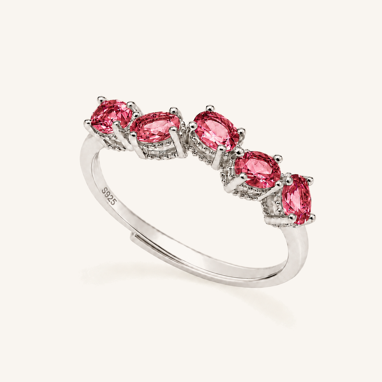 HEART OF LAND Natural Gemstone Five-Stone Birthstone Band Ring in S925 Sterling Silver – Fivefold Light Garnet