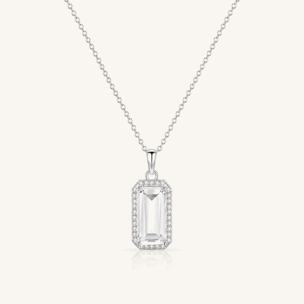 HEART OF LAND Step-Cut Halo Pendant Necklace Clear Quartz
