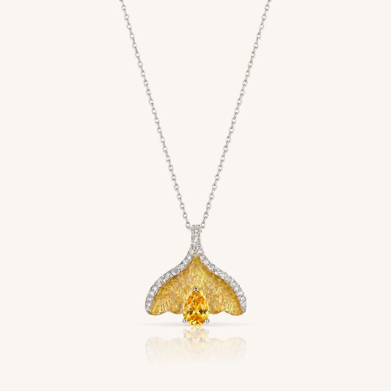 HEART OF LAND Natural Gemstone Ginkgo Leaf Necklace in Two-Tone S925 Sterling Silver – New Season Citrine