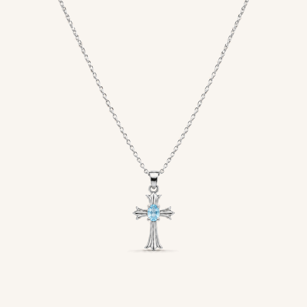 HEART OF LAND Cross Pendant Necklace Blue Topaz