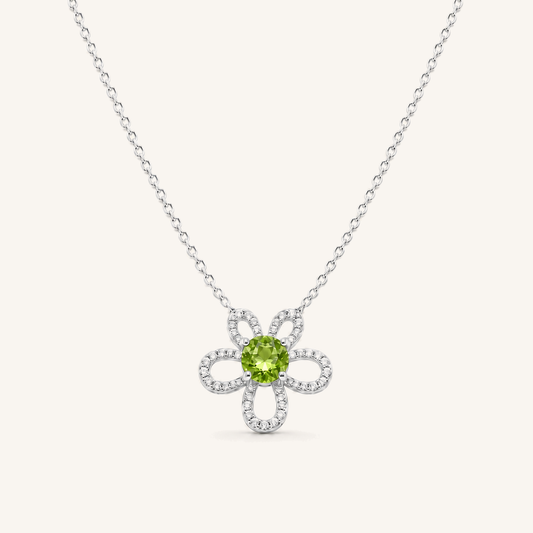 HEART OF LAND Four-Petal Flower Pendant Necklace Peridot