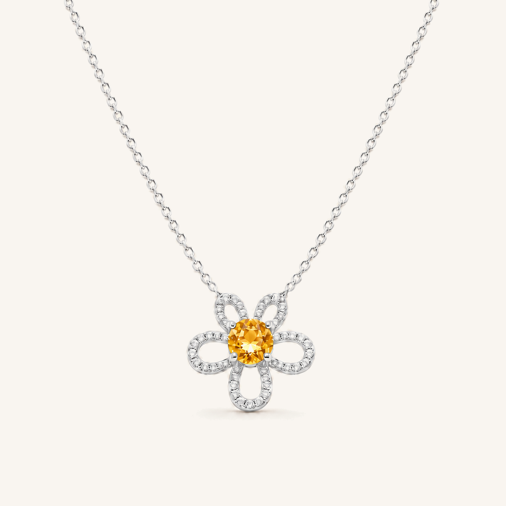 HEART OF LAND Four-Petal Flower Pendant Necklace Citrine