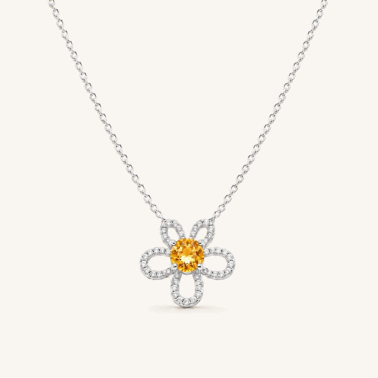 HEART OF LAND Natural Gemstone Clover Necklace in S925 Sterling Silver – Fourfold Light Citrine