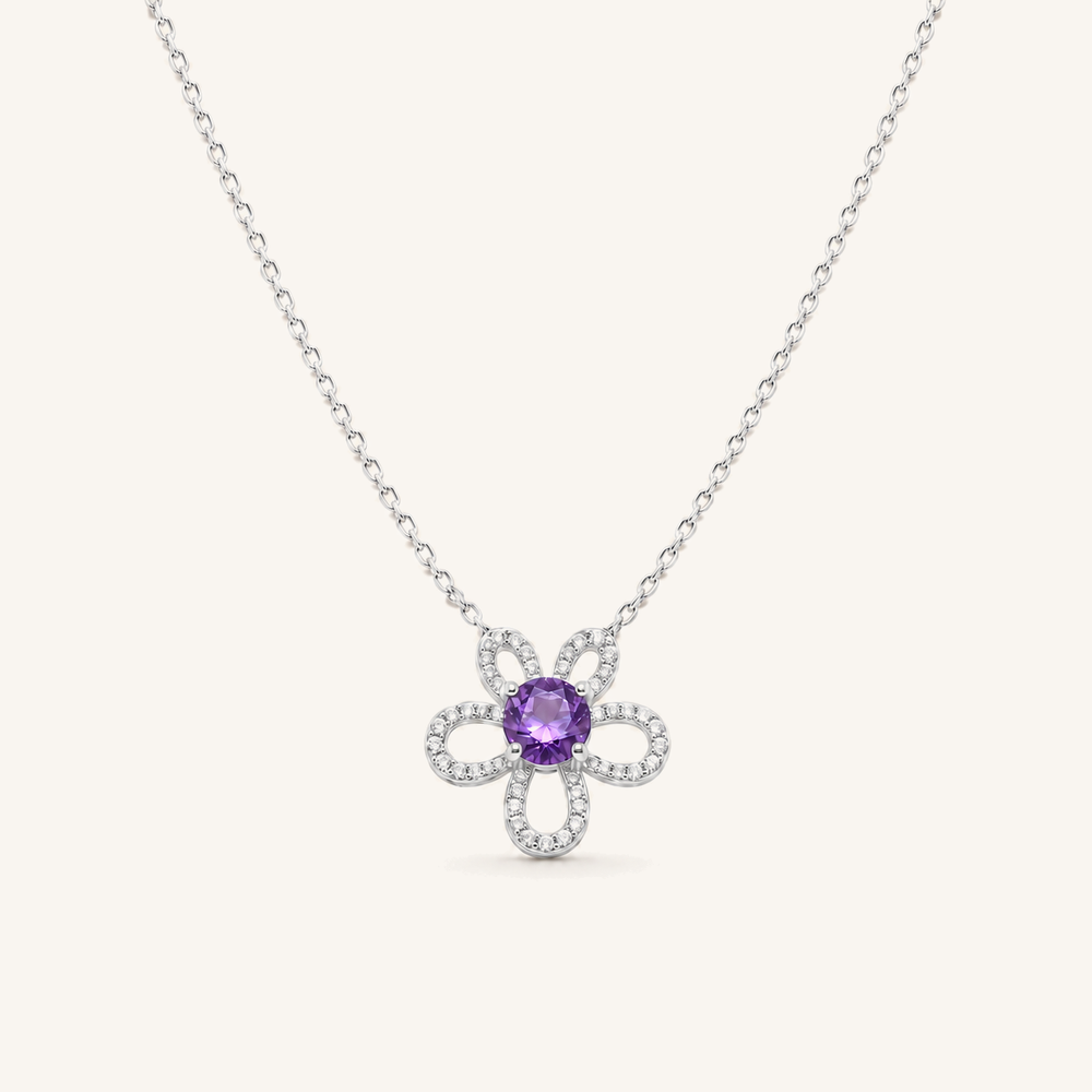 HEART OF LAND Four-Petal Flower Pendant Necklace Amethyst