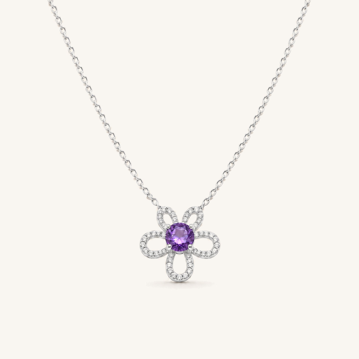 HEART OF LAND Natural Gemstone Clover Necklace in S925 Sterling Silver – Fourfold Light Amethyst