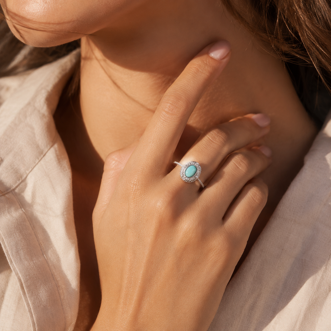 HEART OF LAND Natural Gemstone Sunburst Cabochon Ring in S925 Sterling Silver with Gold-Tone Details – Solar Compass