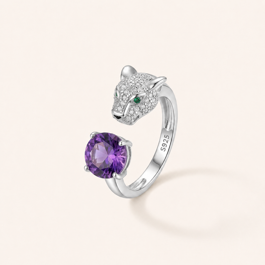Guardian Panther Amethyst & Citrine Silver Ring