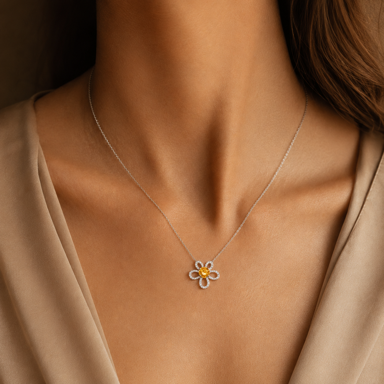 HEART OF LAND Natural Gemstone Clover Necklace in S925 Sterling Silver – Fourfold Light