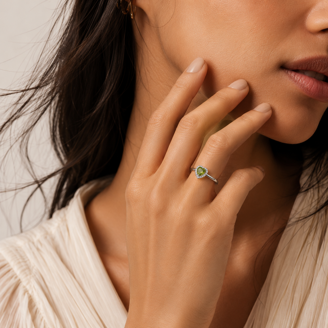 HEART OF LAND Natural Gemstone Heart Halo Ring in S925 Sterling Silver – Held Close
