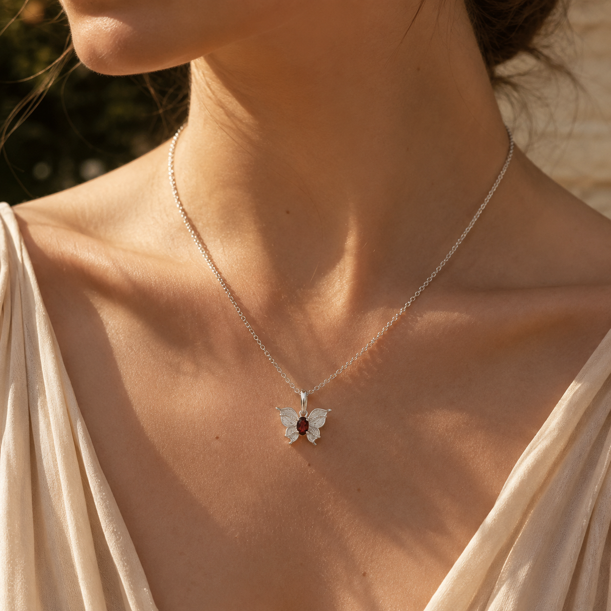 HEART OF LAND Natural Gemstone Butterfly Necklace in S925 Sterling Silver – Renewed Wings