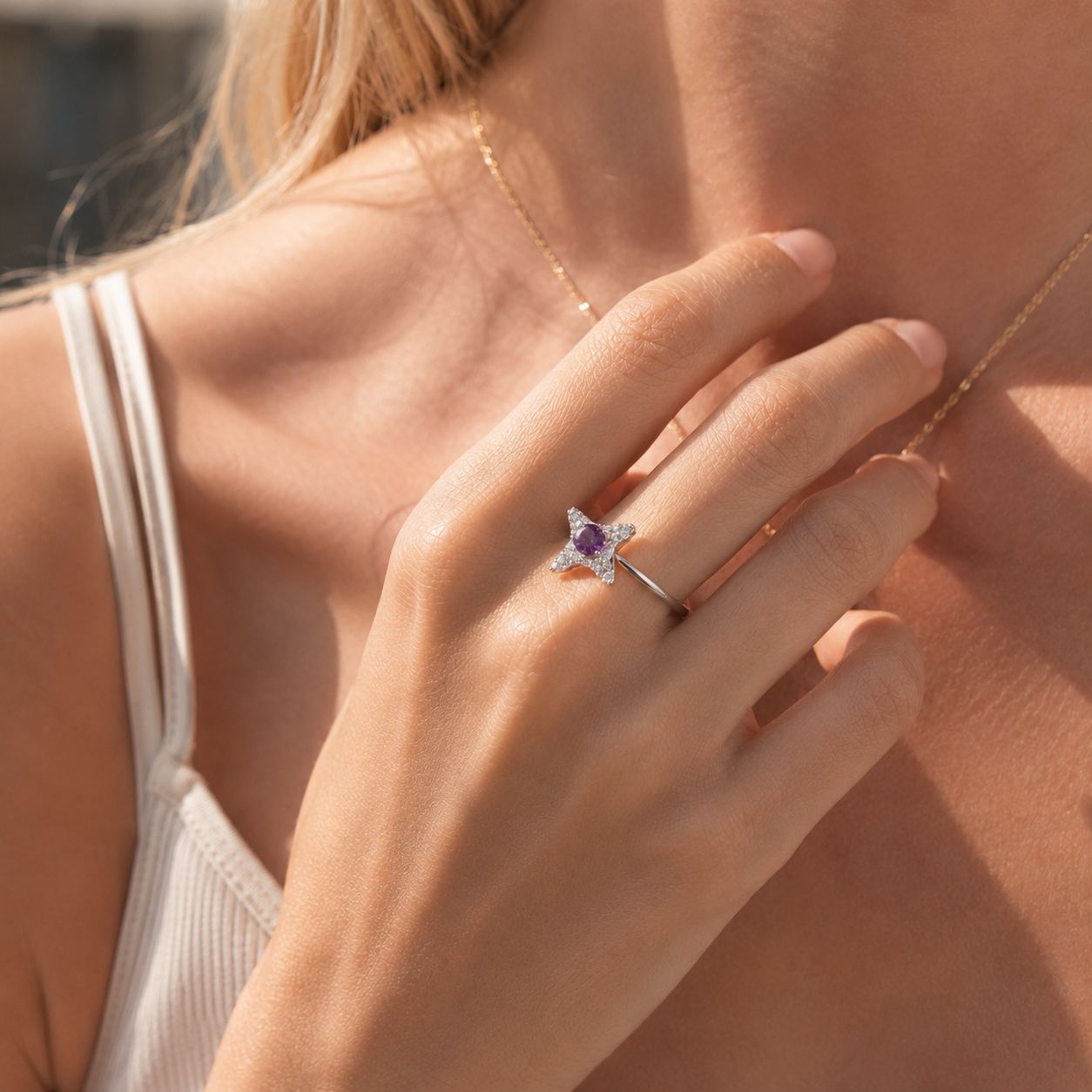 HEART OF LAND Natural Gemstone Starfish Statement Ring in S925 Sterling Silver – Tide Star