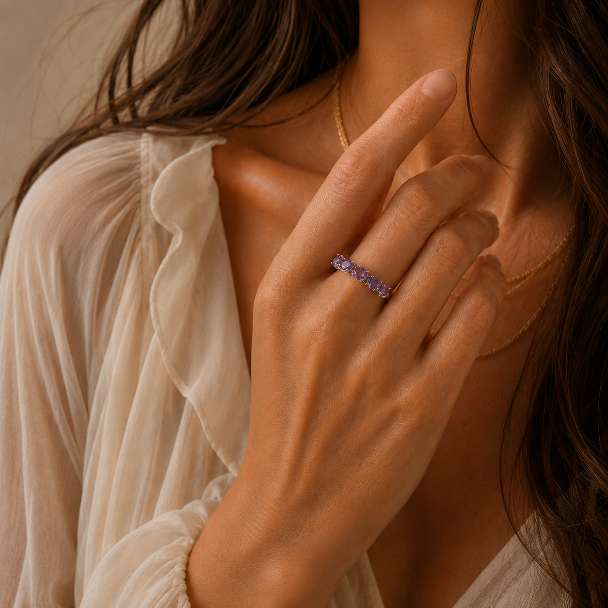 HEART OF LAND Natural Gemstone Five-Stone Birthstone Band Ring in S925 Sterling Silver – Fivefold Light