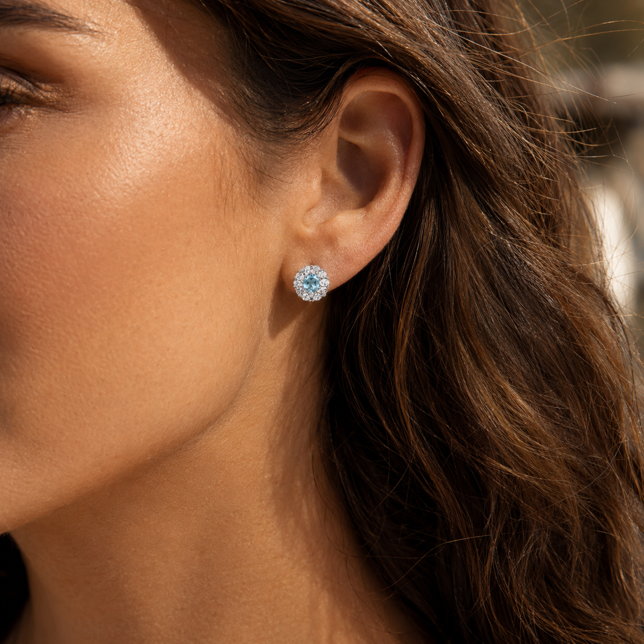 HEART OF LAND Natural Gemstone Halo Stud Earrings in S925 Sterling Silver – Clear Horizon