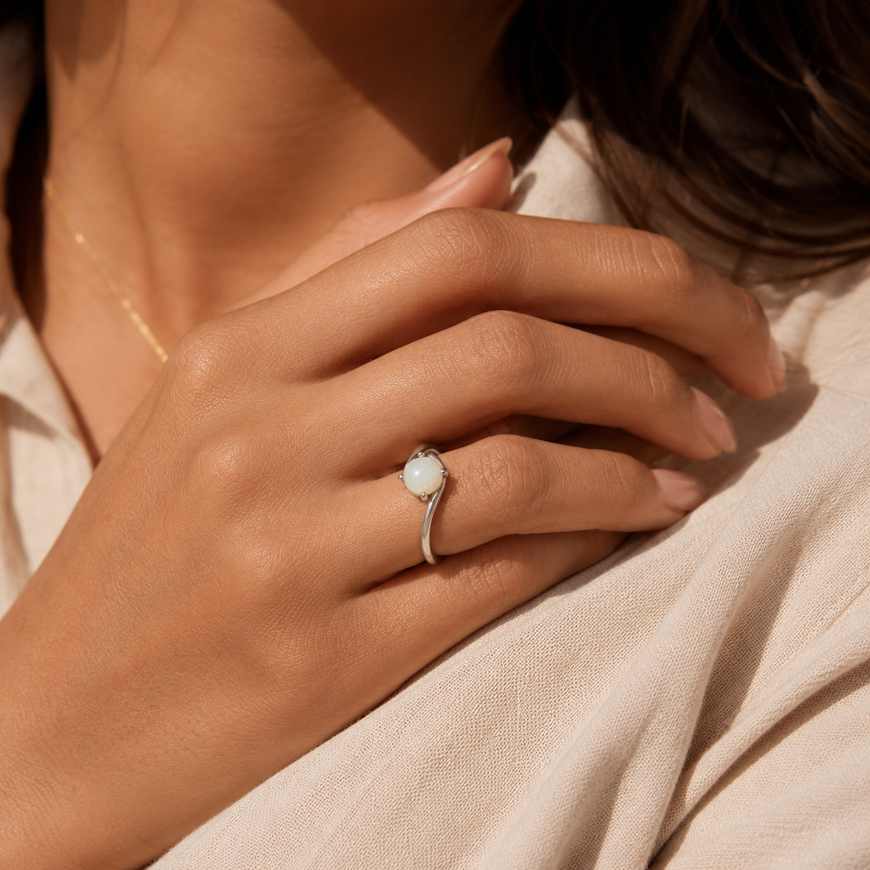 HEART OF LAND Natural Opal Sculptural Ring in S925 Sterling Silver – Quiet Orbit