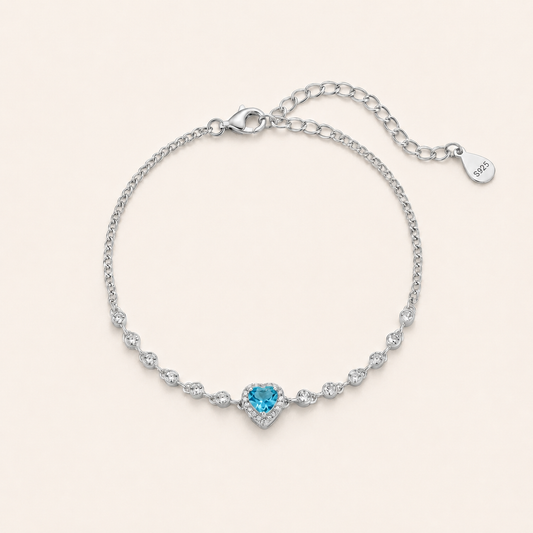 Heart Light Garnet & Blue Topaz Bracelet