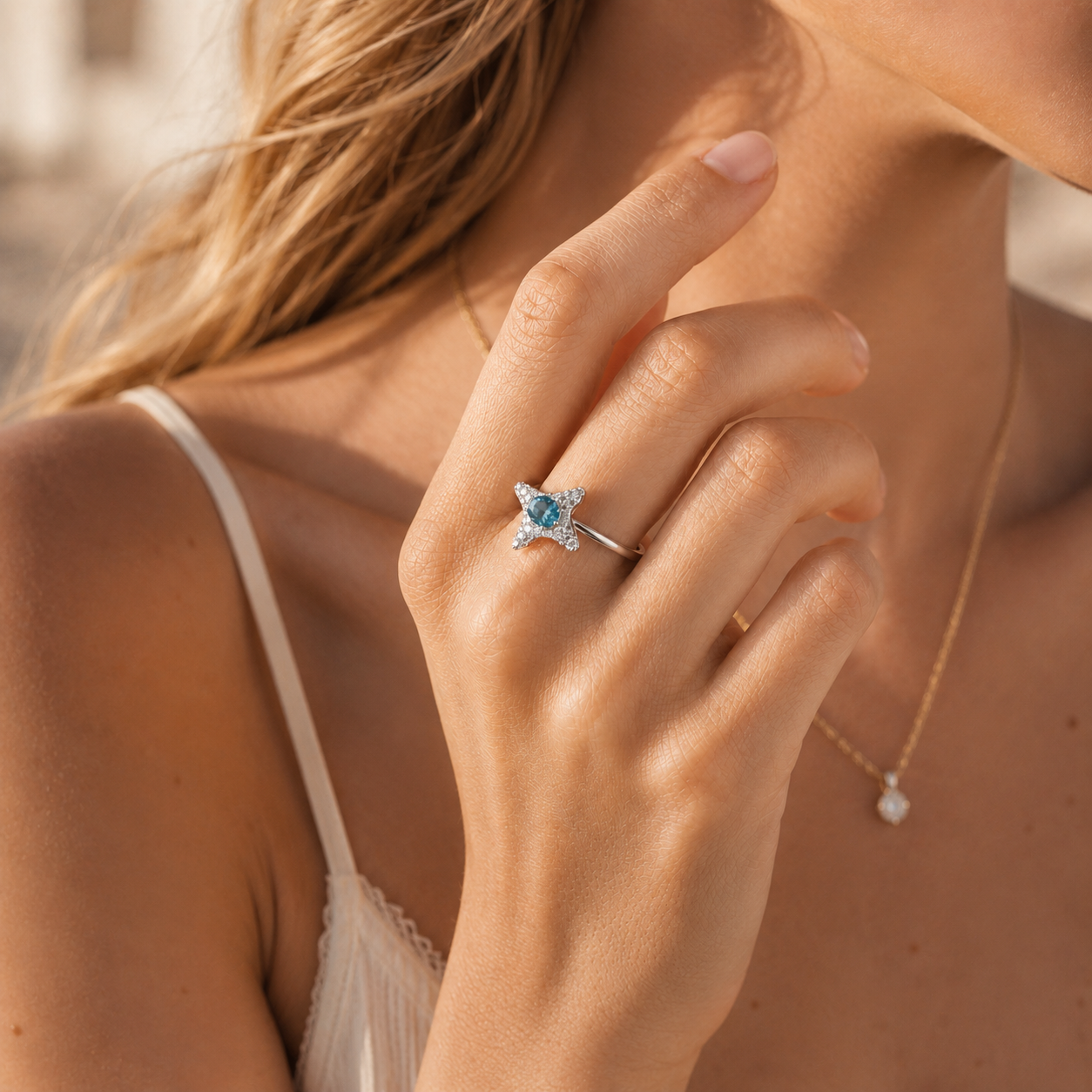 HEART OF LAND Natural Gemstone Starfish Statement Ring in S925 Sterling Silver – Tide Star