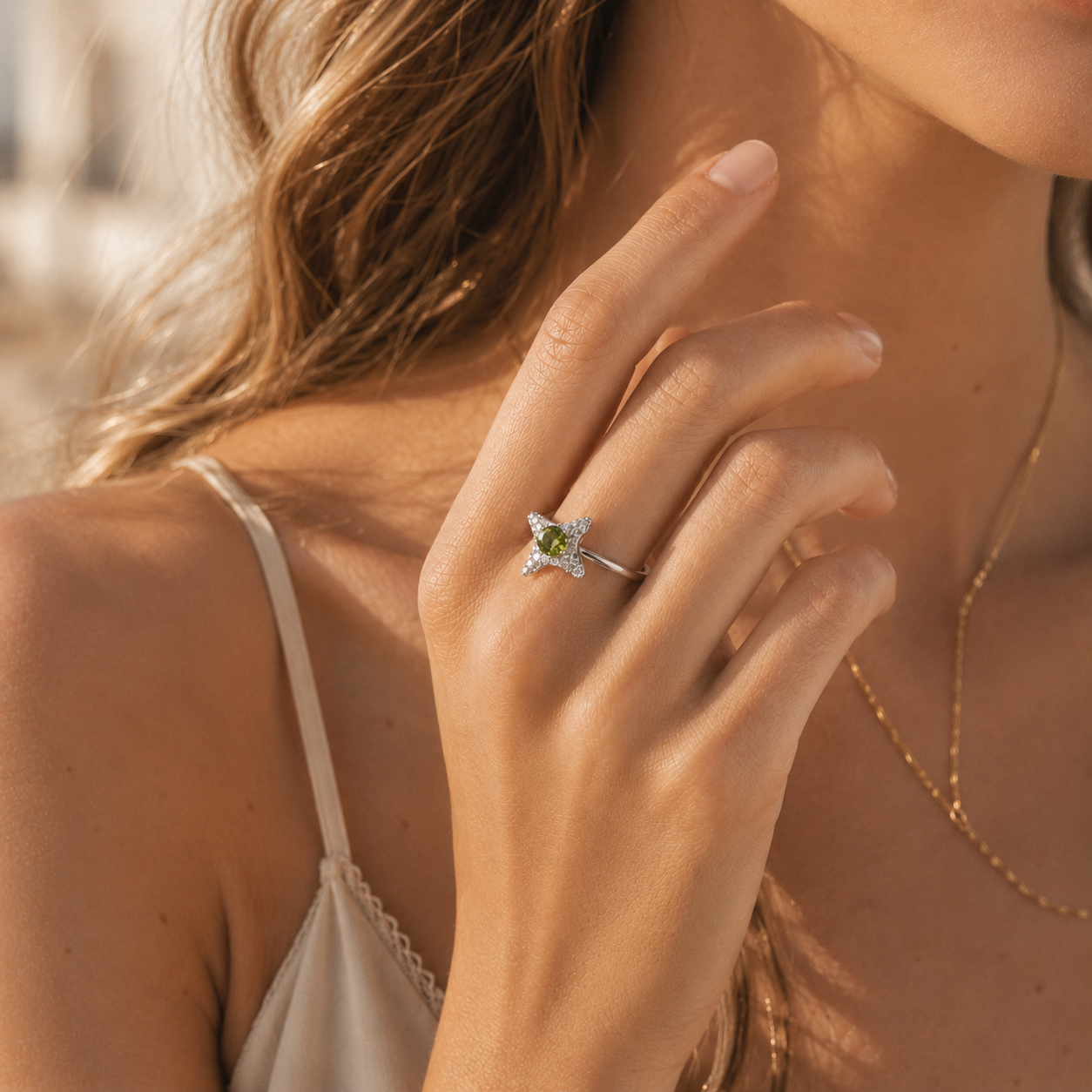 HEART OF LAND Natural Gemstone Starfish Statement Ring in S925 Sterling Silver – Tide Star