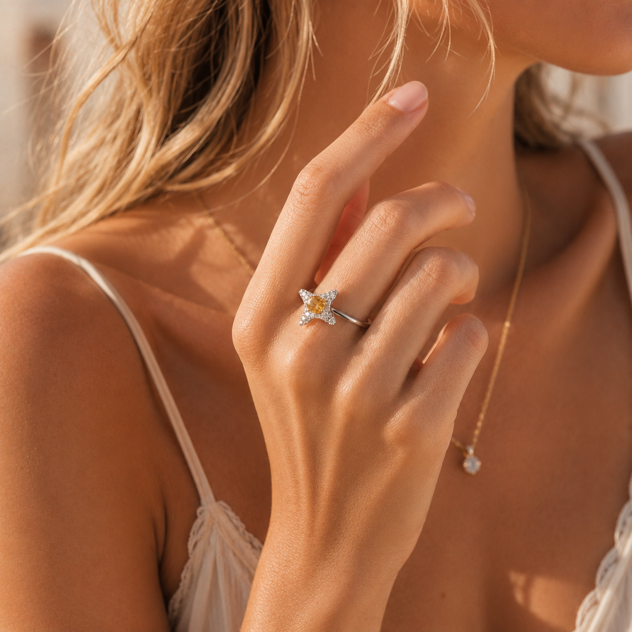 HEART OF LAND Natural Gemstone Starfish Statement Ring in S925 Sterling Silver – Tide Star