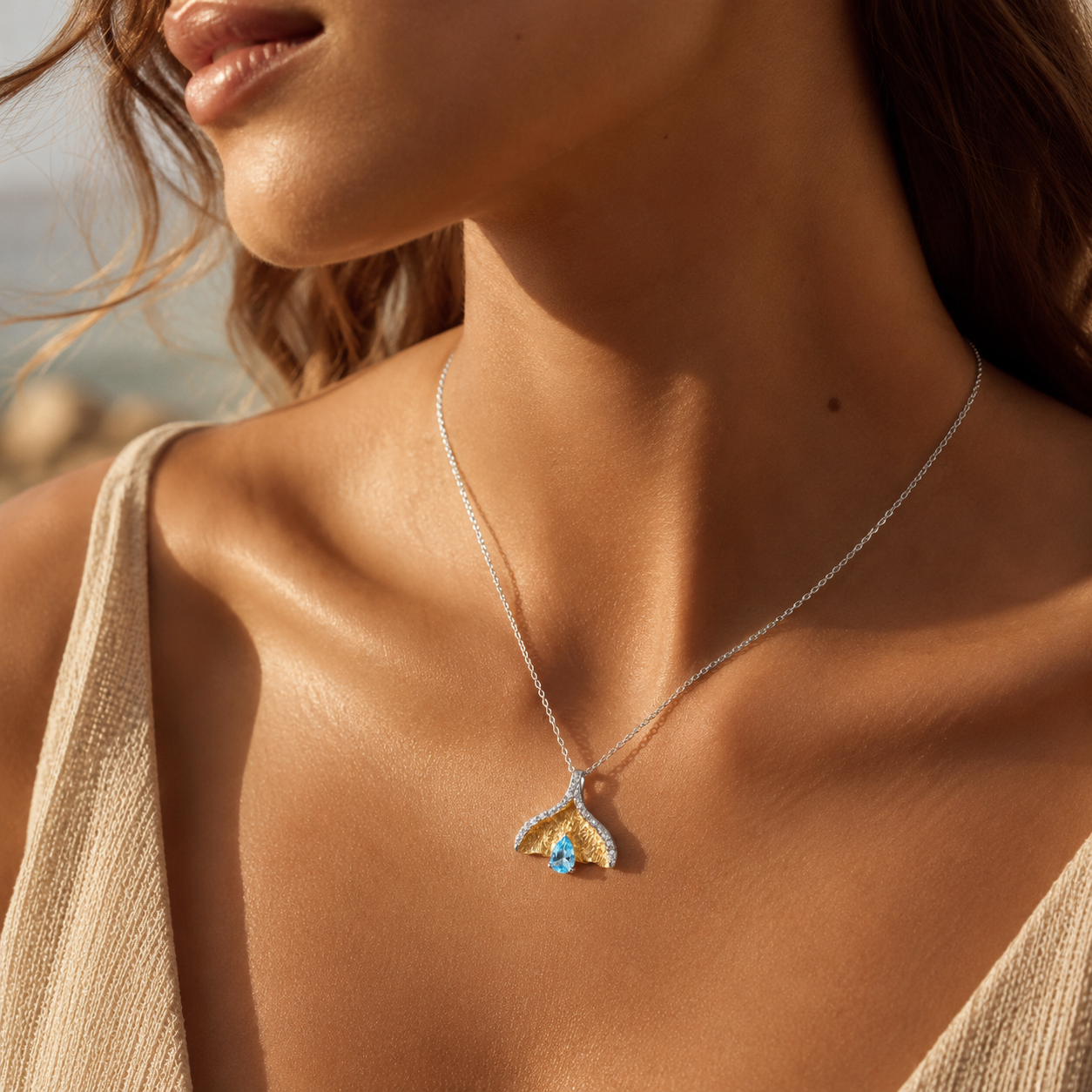 HEART OF LAND Natural Gemstone Ginkgo Leaf Necklace in Two-Tone S925 Sterling Silver – New Season